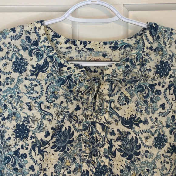 Faherty Salinas Floral Lace-up Linen Top blue 33764 - Picture 7 of 15
